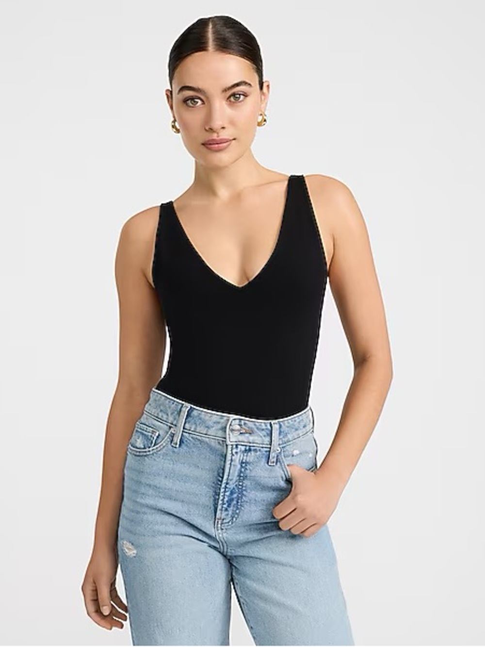 Express Sleek Black V-Neck Bodysuit